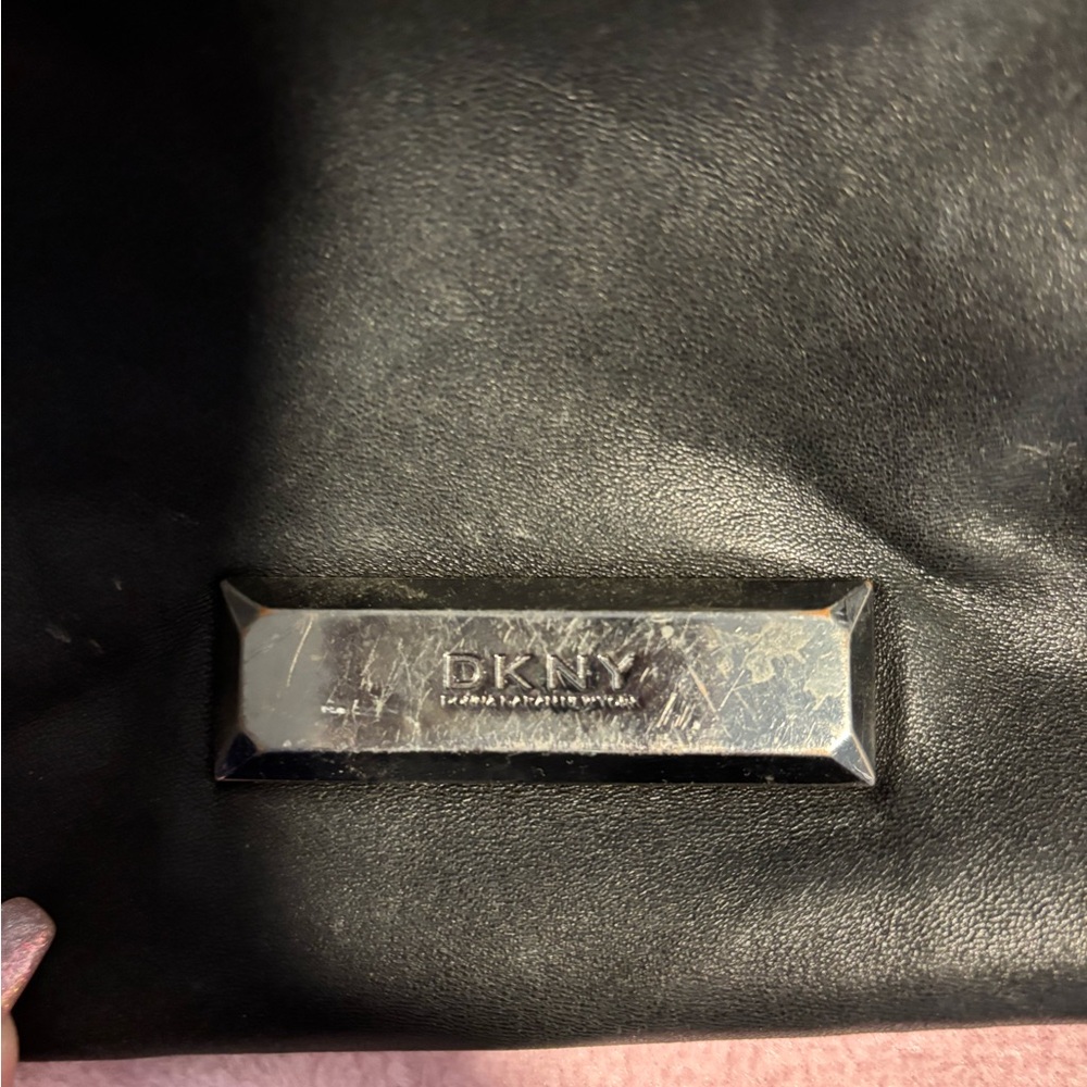 Black leather DKNY tote bag
